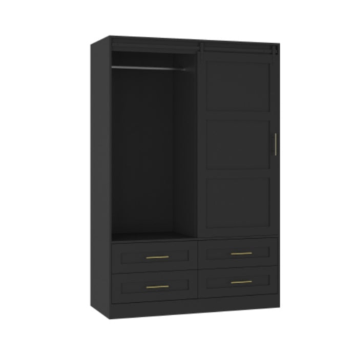 Tall Bedroom Armoire Wardrobe Closet Clothing Storage Cabinet With Hanging Rod Barn Door Drawers Open Shelves