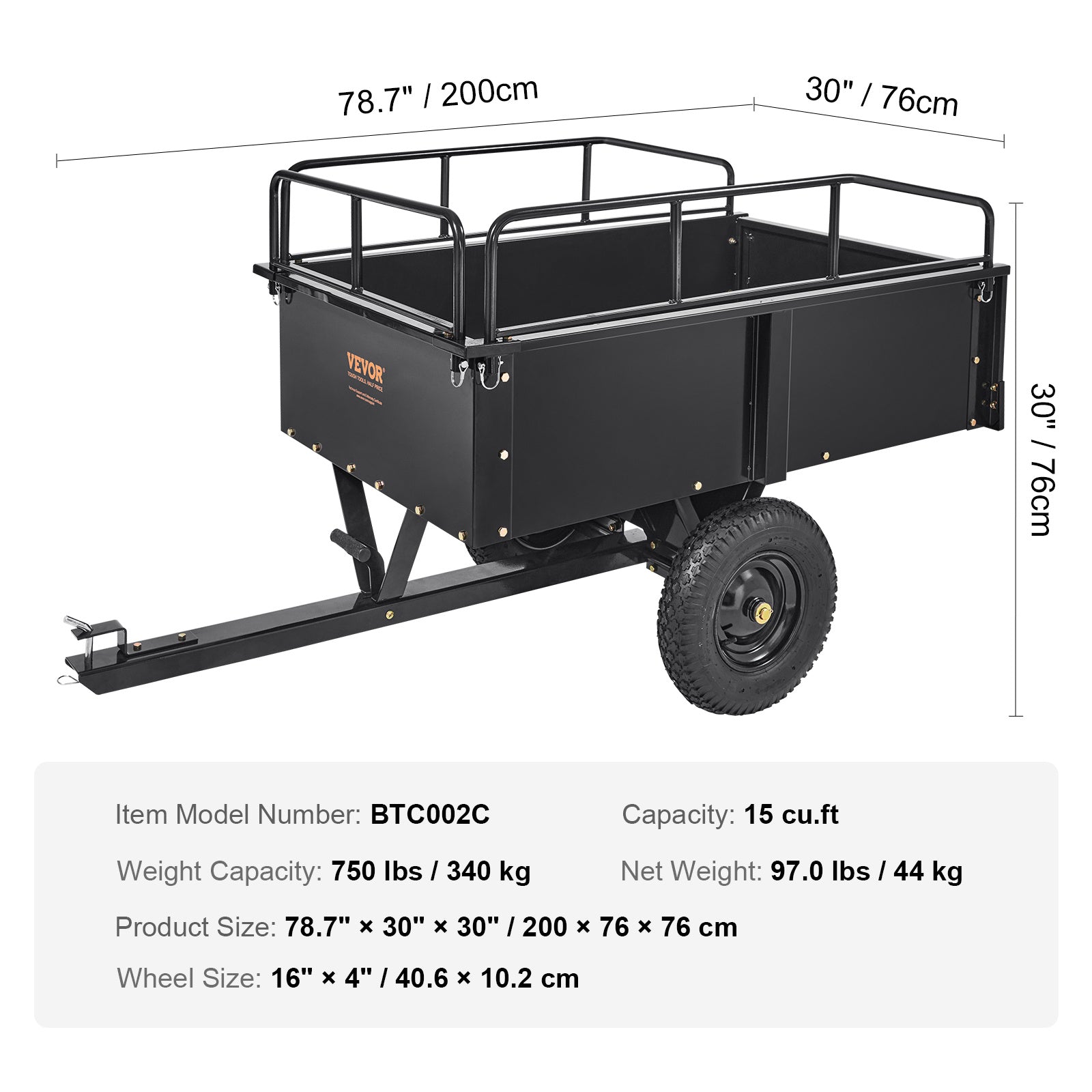 15 Cu Ft Utility Trailer for ATV/Tractor – VEVOR Steel Dump Cart w/ Removable Panels