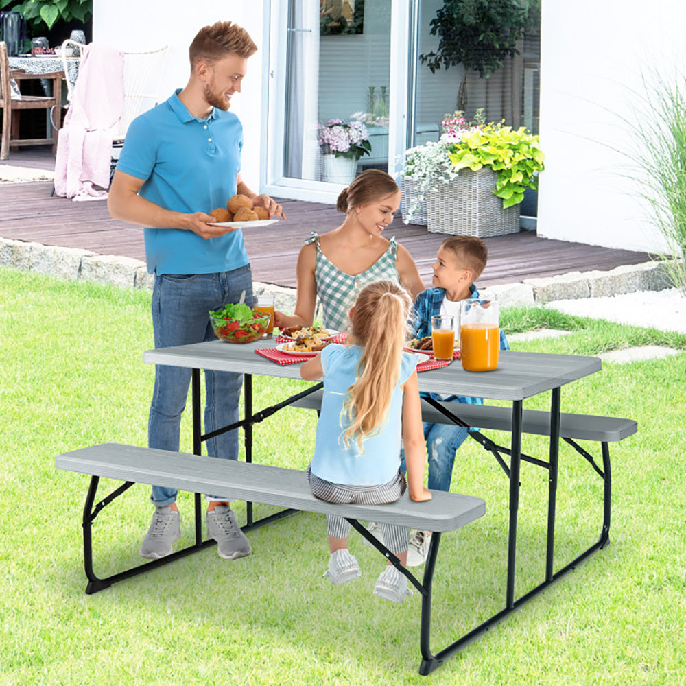 Indoor And Outdoor Folding Picnic Table Bench Set With Wood-like Texture