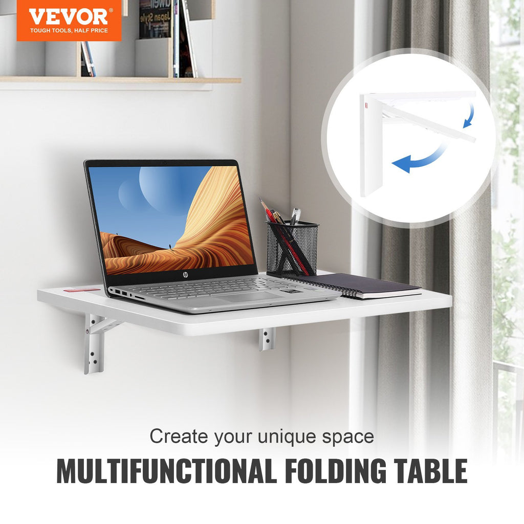 VEVOR Wall Mounted Folding Table, Wall Mount Drop Leaf Tables, Wooden Floating Desk For Dining, Laundry Room, Office, Fold Down Desk With Carbon Steel Bracket
