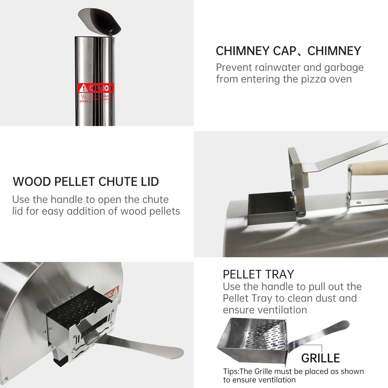 Outdoor 12 Automatic Rotatable Wood Fired Pizza Oven, Stainless Steel Portable