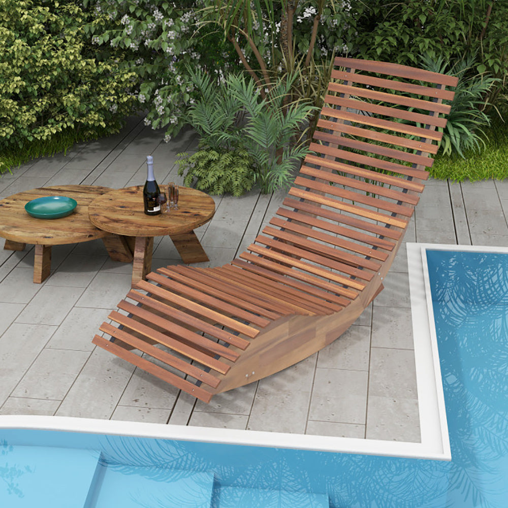 Outdoor Acacia Wood Rocking Chair With Widened Slatted Seat And High Back