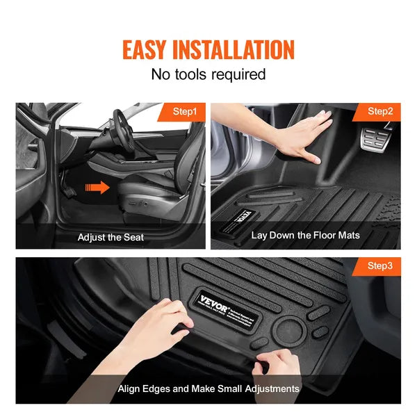 Automotive Floor Mats Fits For Tesla Model Y 2021-2024 3 Pcs TPE Liners