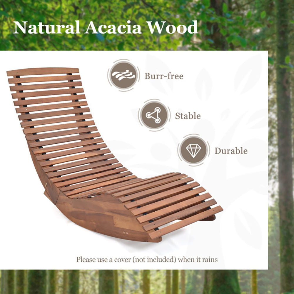 Outdoor Acacia Wood Rocking Chair With Widened Slatted Seat And High Back