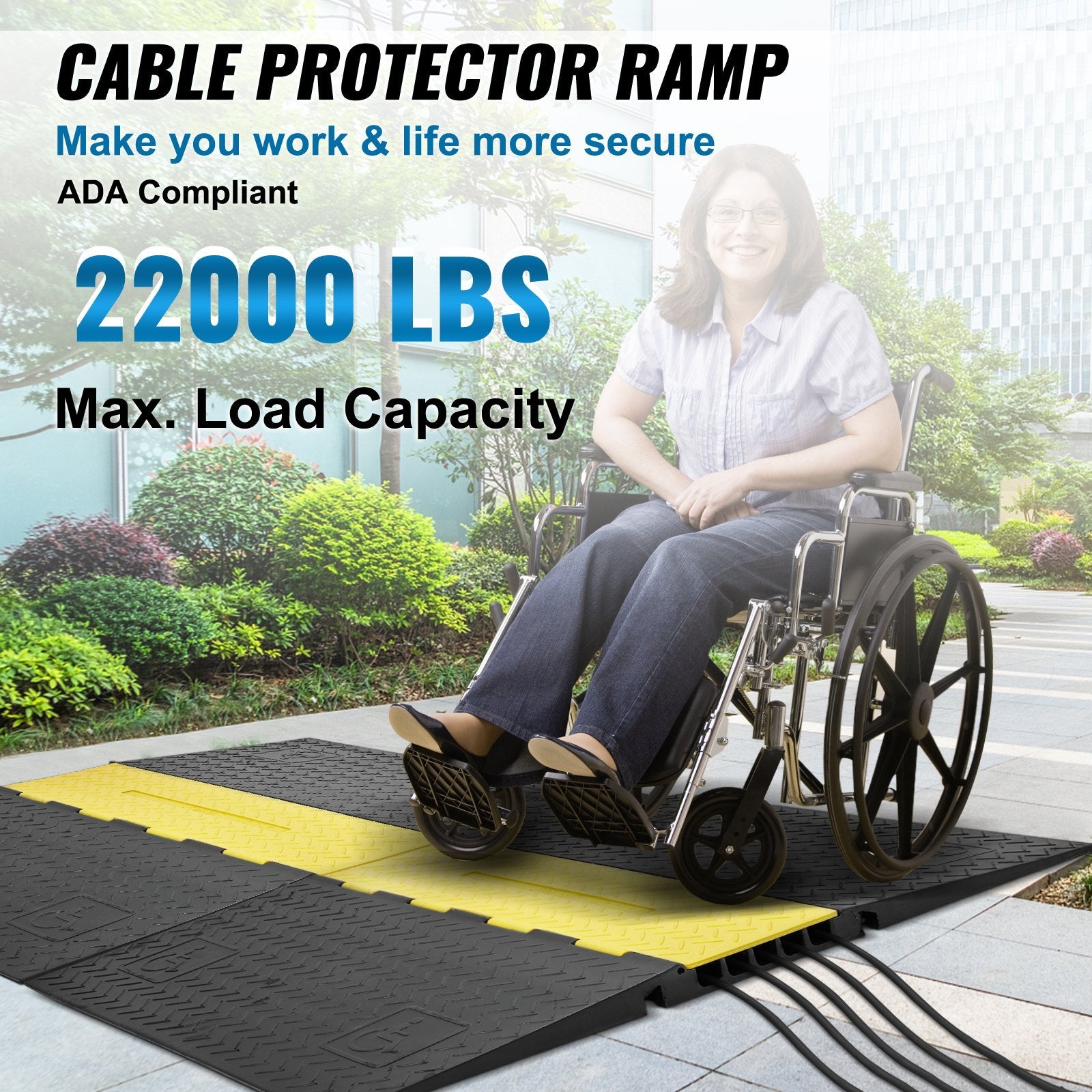 VEVOR 5Channel Cable Protector Ramp 22000lbs Load ADA Compliant Wire Cable Cover