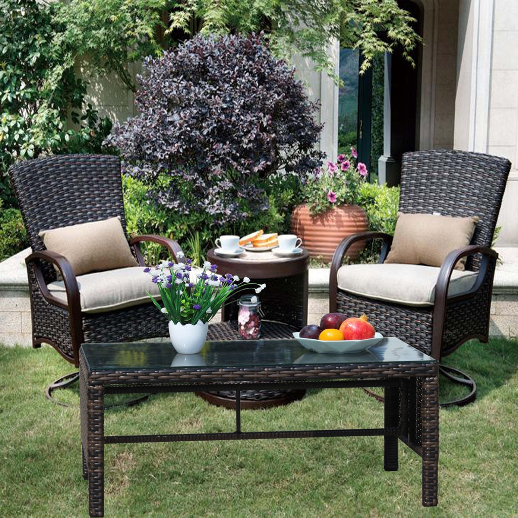 Outdoor Patio Furniture 1 Coffee Table With Clear Tempered Glass