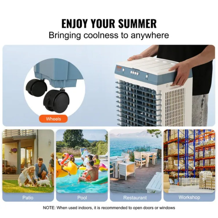 VEVOR Evaporative Air Cooler, Oscillating Swamp Cooler With Adjustable 3 Speeds, Portable Air Cooler For Indoor Outdoor Use