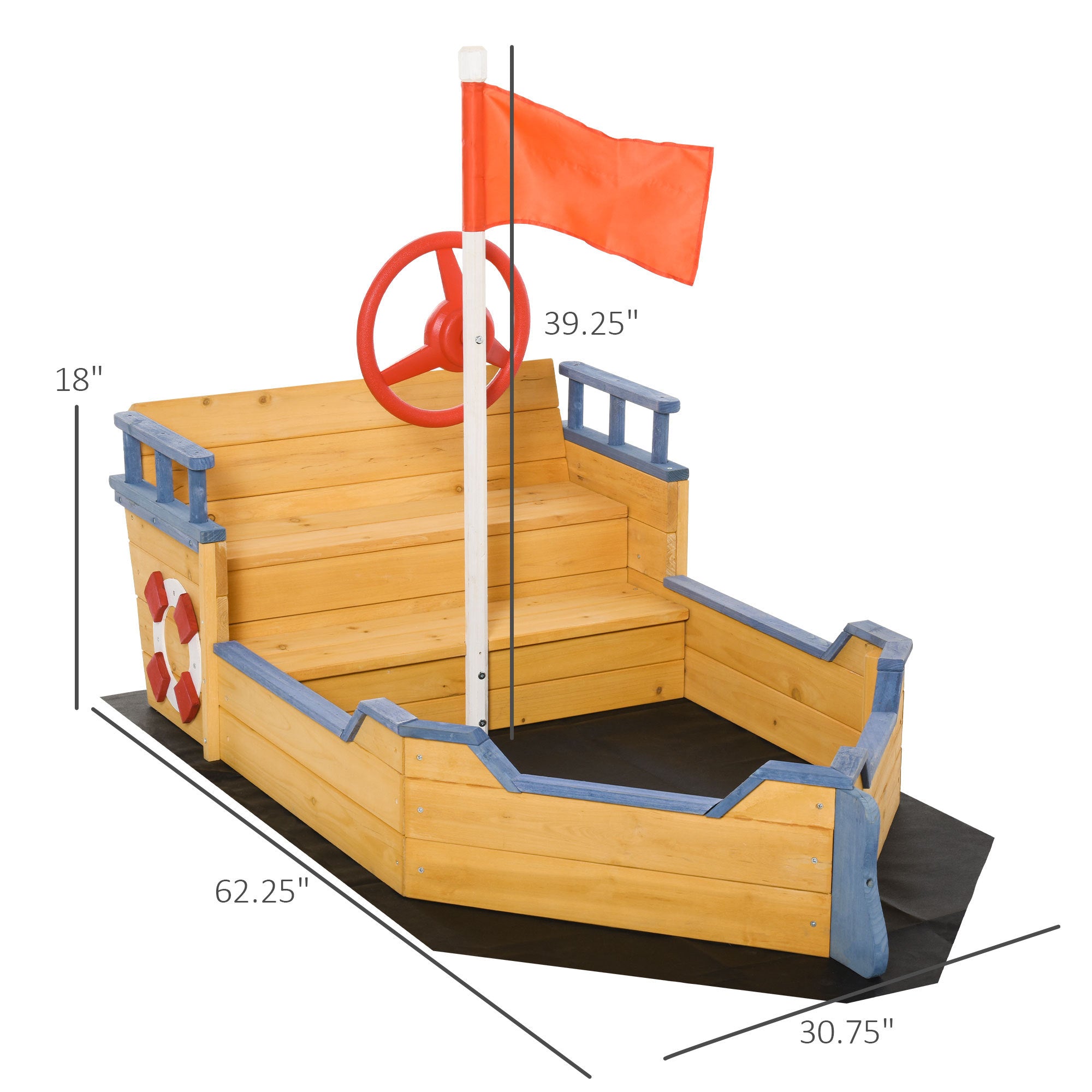Cedar Wood Kids Sandbox, Pirate Ship Play Boat With Bench Seats And Storage