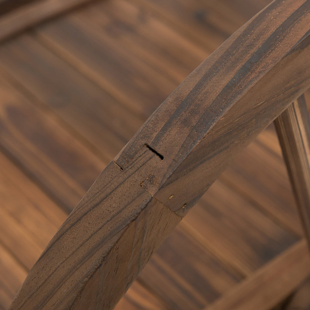 3.3ft Wooden Garden Bridge Footbridge With Half-Wheel Style Railings & Solid Fir Construction, Stained Wood