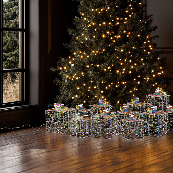 3pcs 7.5in-6.3in-5in Colorful Gift Box, Christmas Lighting Gift Box