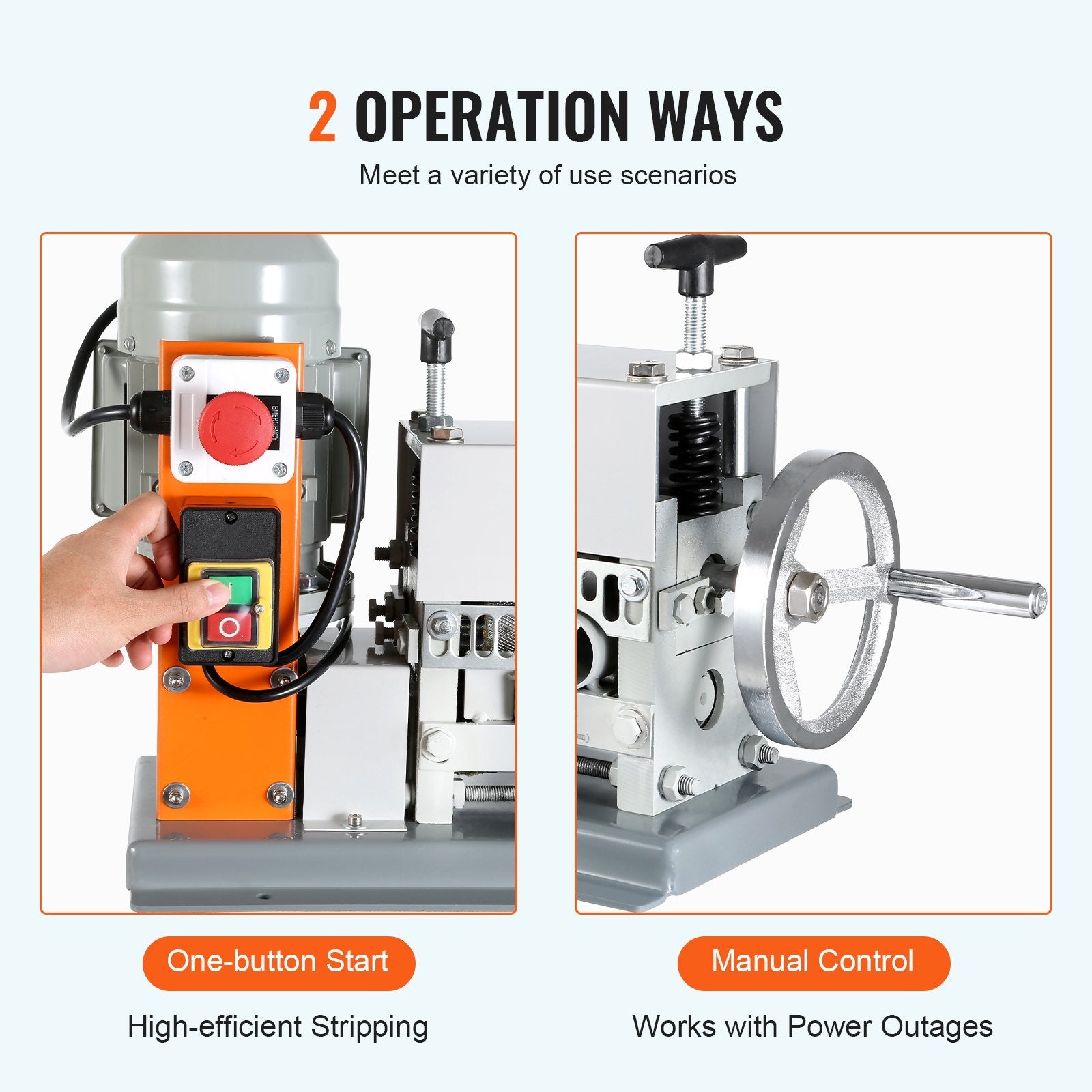Automatic Wire Stripping Machine, 0.06''-1.42'' Electric Motorized Cable Stripper, 370 W, 88 Ft/min Wire Peeler With An Extra Manual Crank, 11 Channels For Scrap Copper Recycling