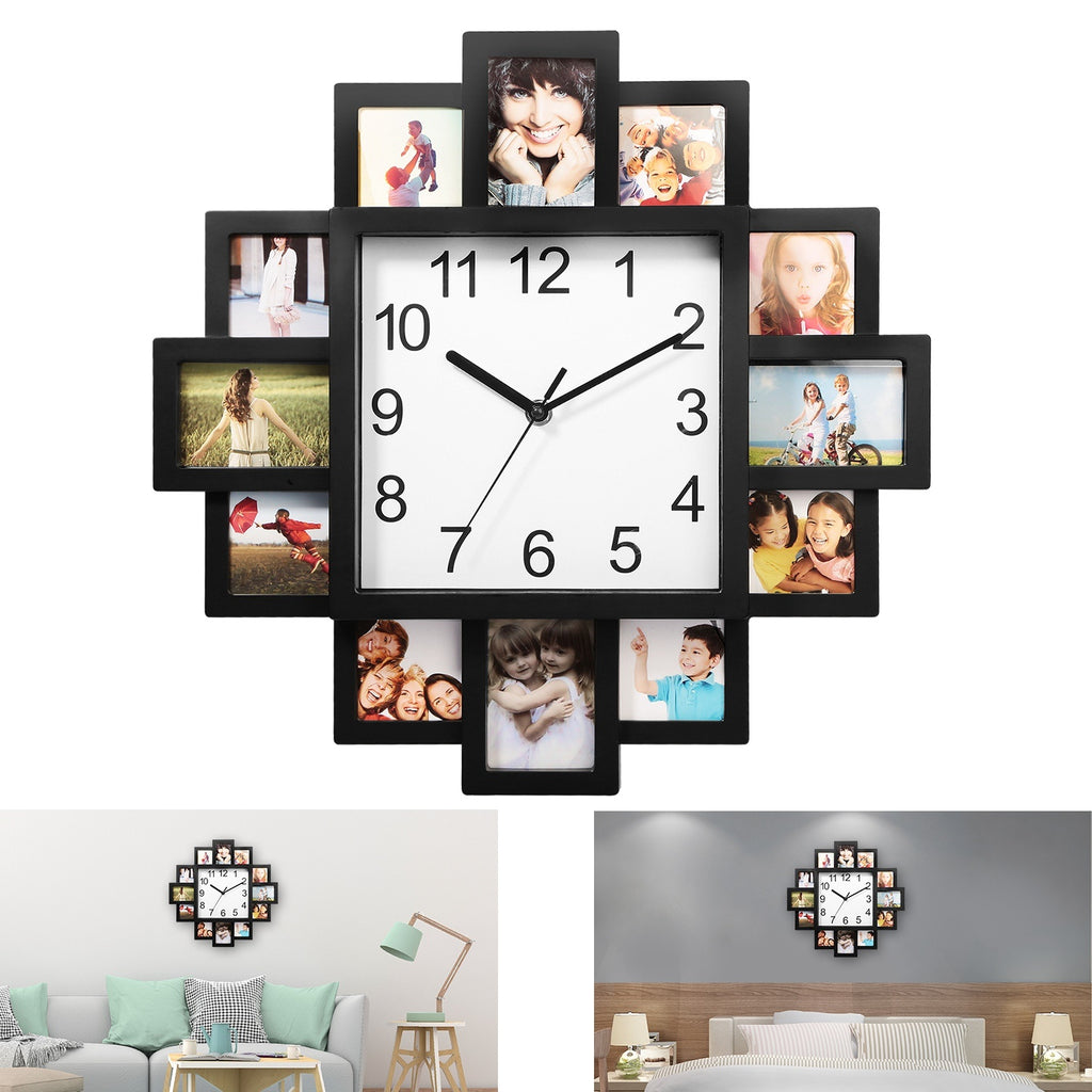 1Pc Photo Frame Clock Picture Collage 12-Picture Display Wall Clock Photowall Wall Hanging Home Decor