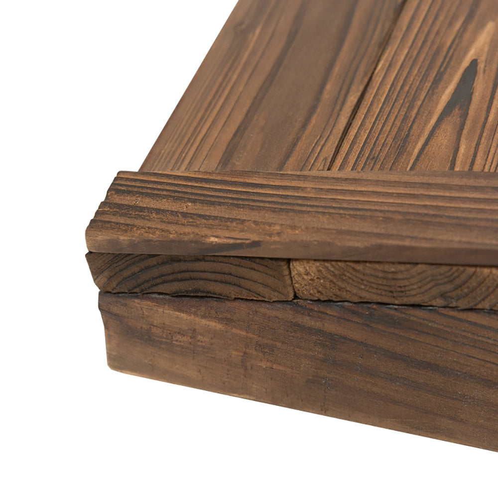 3.3ft Wooden Garden Bridge Footbridge With Half-Wheel Style Railings & Solid Fir Construction, Stained Wood