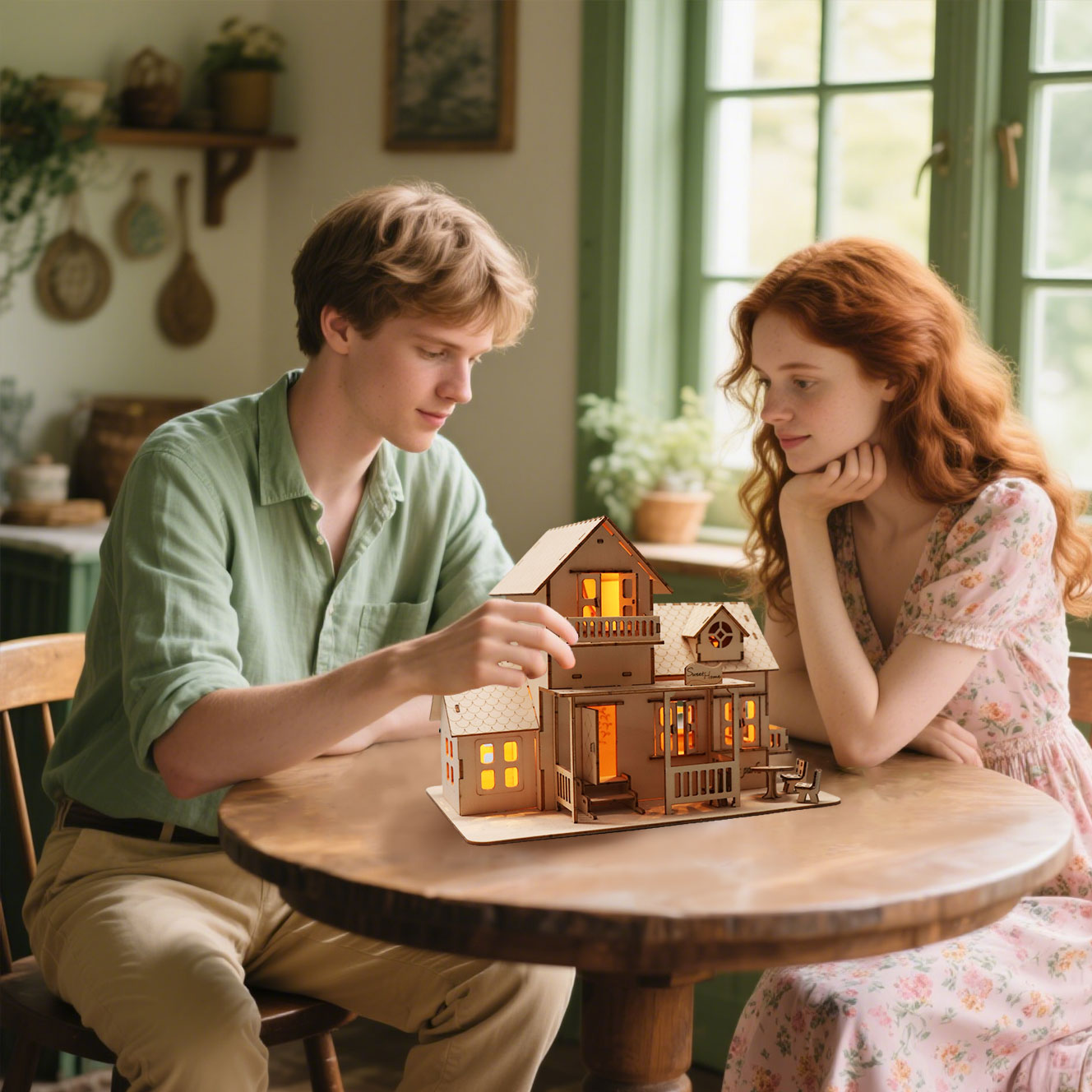 3D Wooden Puzzle Sweet Home Music Box Hands Craft Miniature Dollhouse Kits 3D Model Diy House Building With LED Night Lights Gifts For Christmas