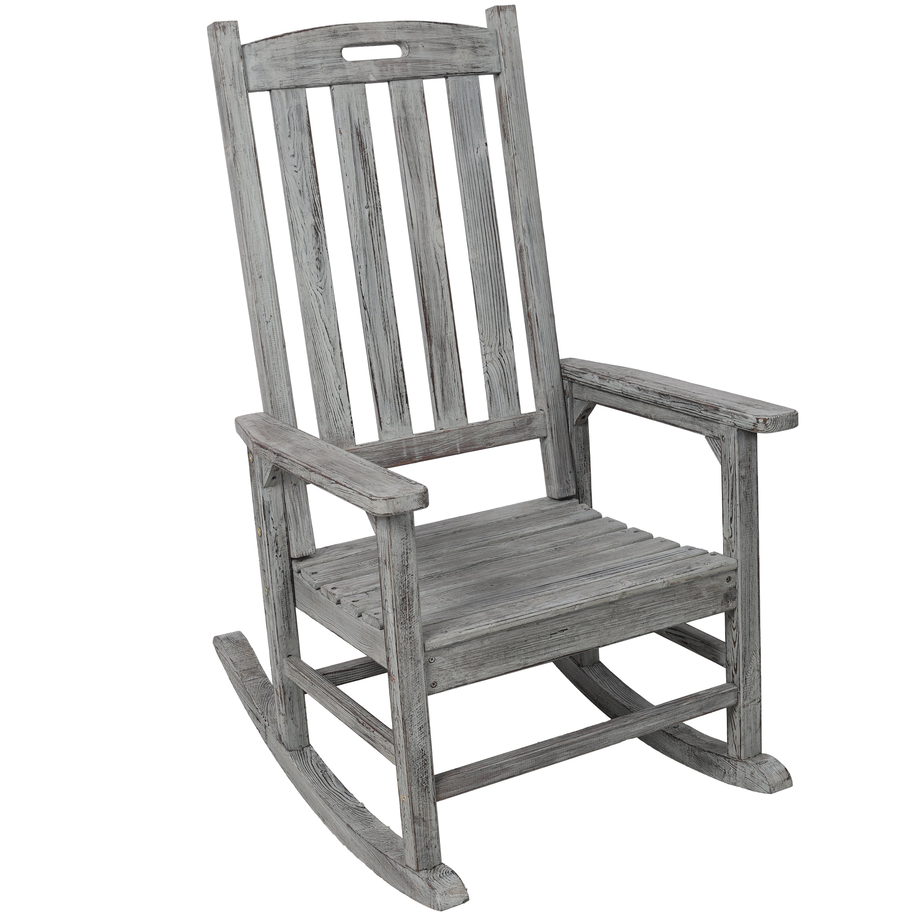 Wooden Oversized Porch Rocker Chair With Wide Seat And Tall Backrest,High Back Smooth Rocking Chairs For Outdoor & Indoor,Light Grey Color