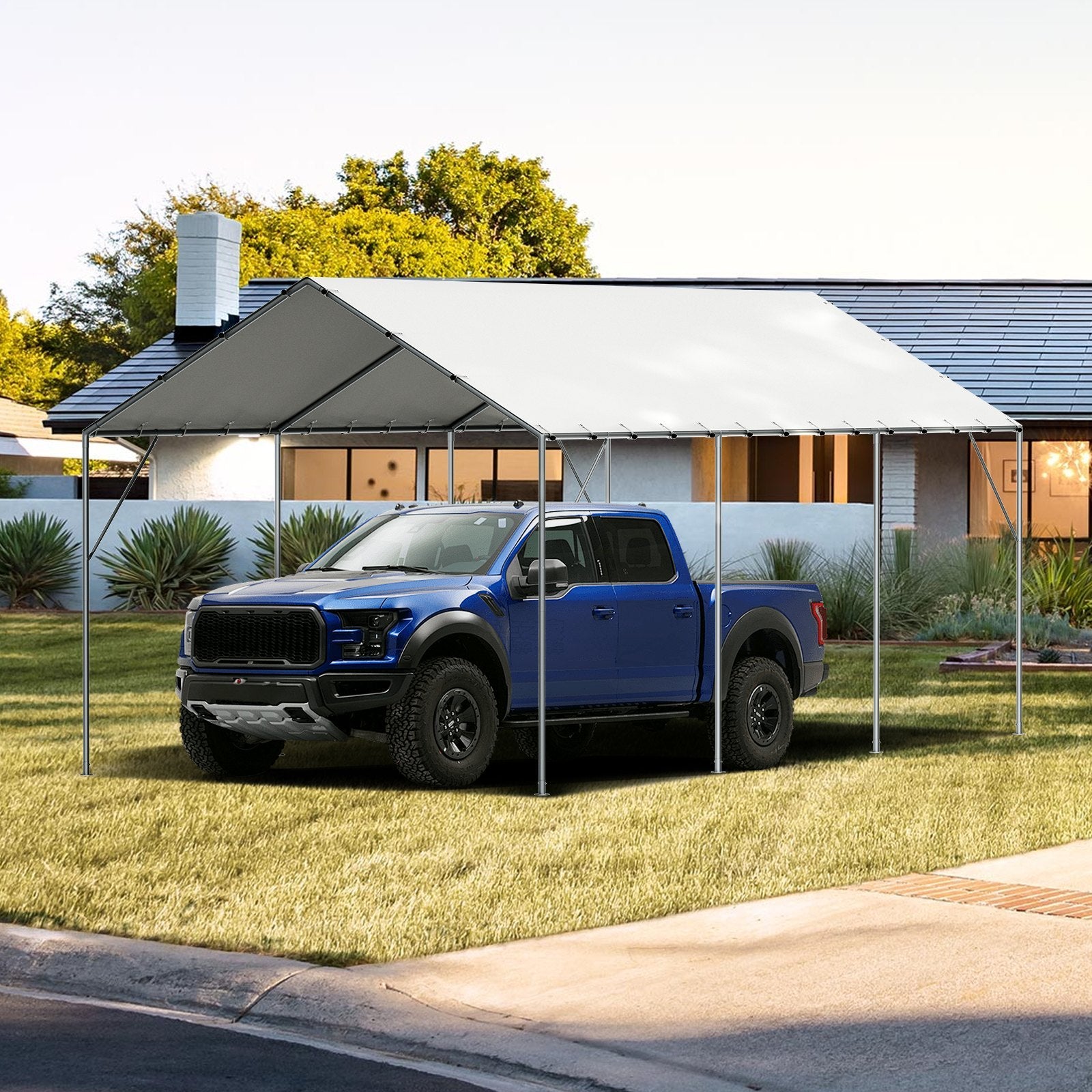 VEVOR 10 X 20 Ft Carport Replacement Canopy Cover, Garage Top Tent Shelter Tarp Heavy-Duty Waterproof & UV Protected, Easy Installation With 40 Ball Bungeess Only Top Cover, Frame Not Include , White