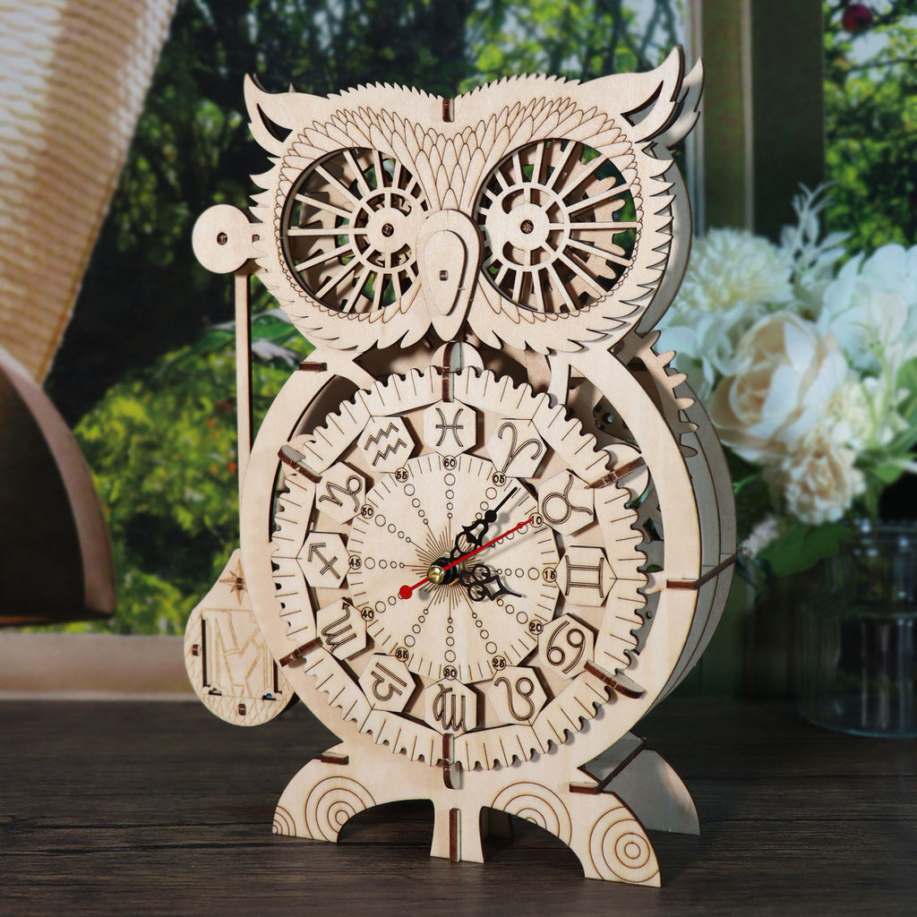 3D Wooden Puzzle Owl Clock Model Kits To Build Wooden Construction Handmade Craft Unique Christmas Gift