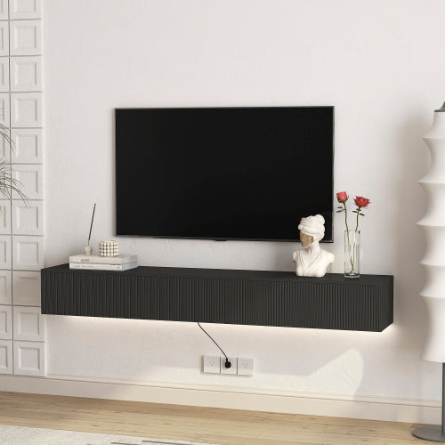Floating TV Stand Wall Mounted With 16 Color LEDs,Modern TV Stand, Floating TV Cabinet Entertainment Center For 55 60 65 Inch TV,Black