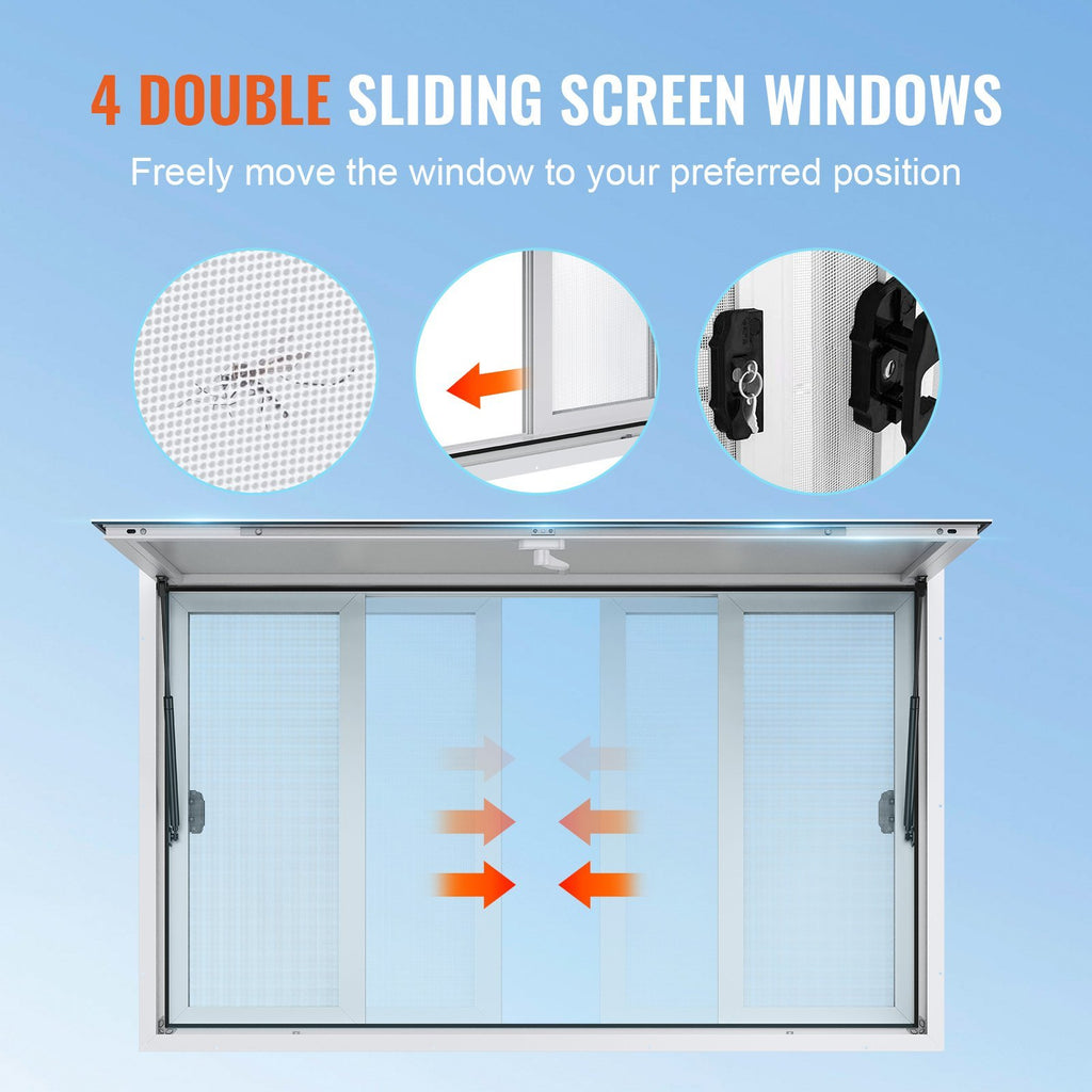 VEVOR Concession Window, Aluminum Alloy Food Truck Service Window With 4 Horizontal Sliding Windows & Awning Door & Drag Hook, Up To 85 Degrees Serving Window For Food Truck Concession Trailer