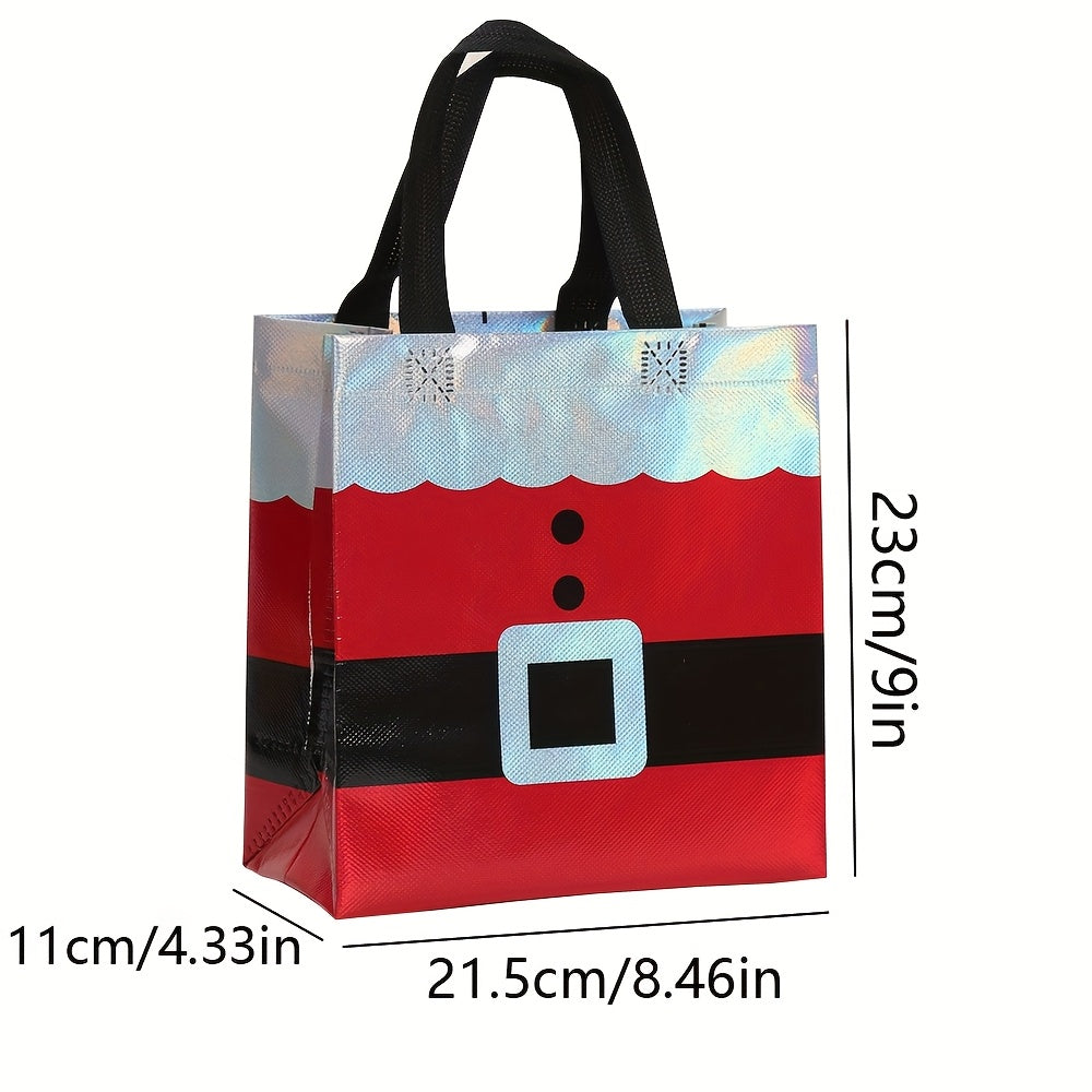 30-piece Set, Christmas Gift Bags With Handles, Laser Element Design, Santa Claus Pattern, Party Tote Gift Bags, Non-woven Fabric Bags, Shopping Bags For Malls, Holiday Party Gift Packaging Bags