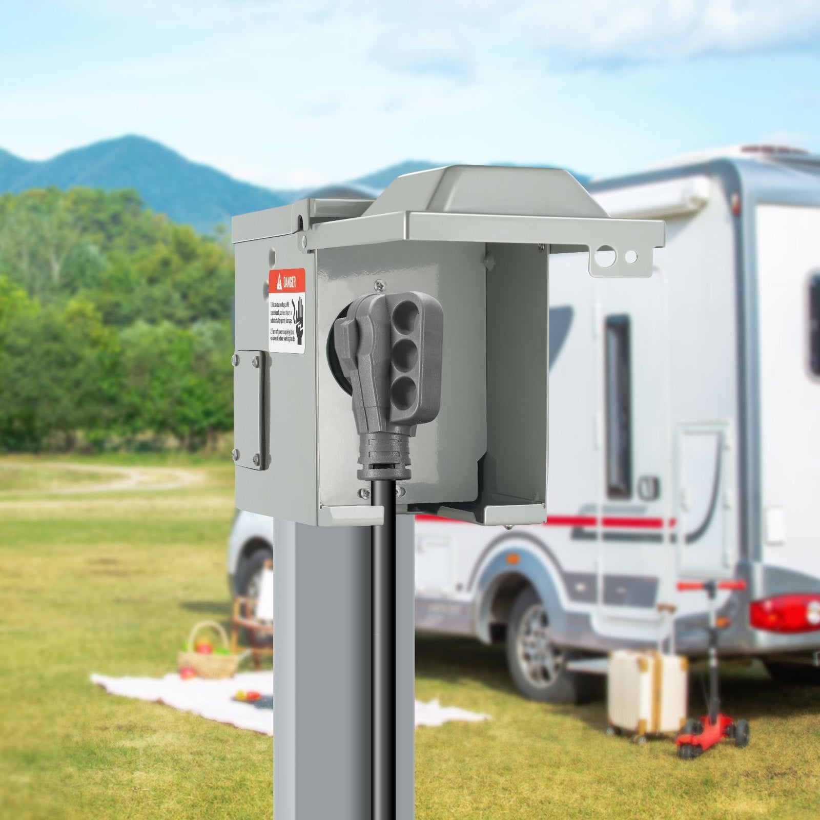 VEVOR 50 Amp RV Power Outlet Box, 125 250 Volt, Enclosed Lockable Outdoor RV Receptacle Box, NEMA 14-50R Weatherproof Electrical Panel, For RV Camper Trailer Motorhome Tested To UL Standards