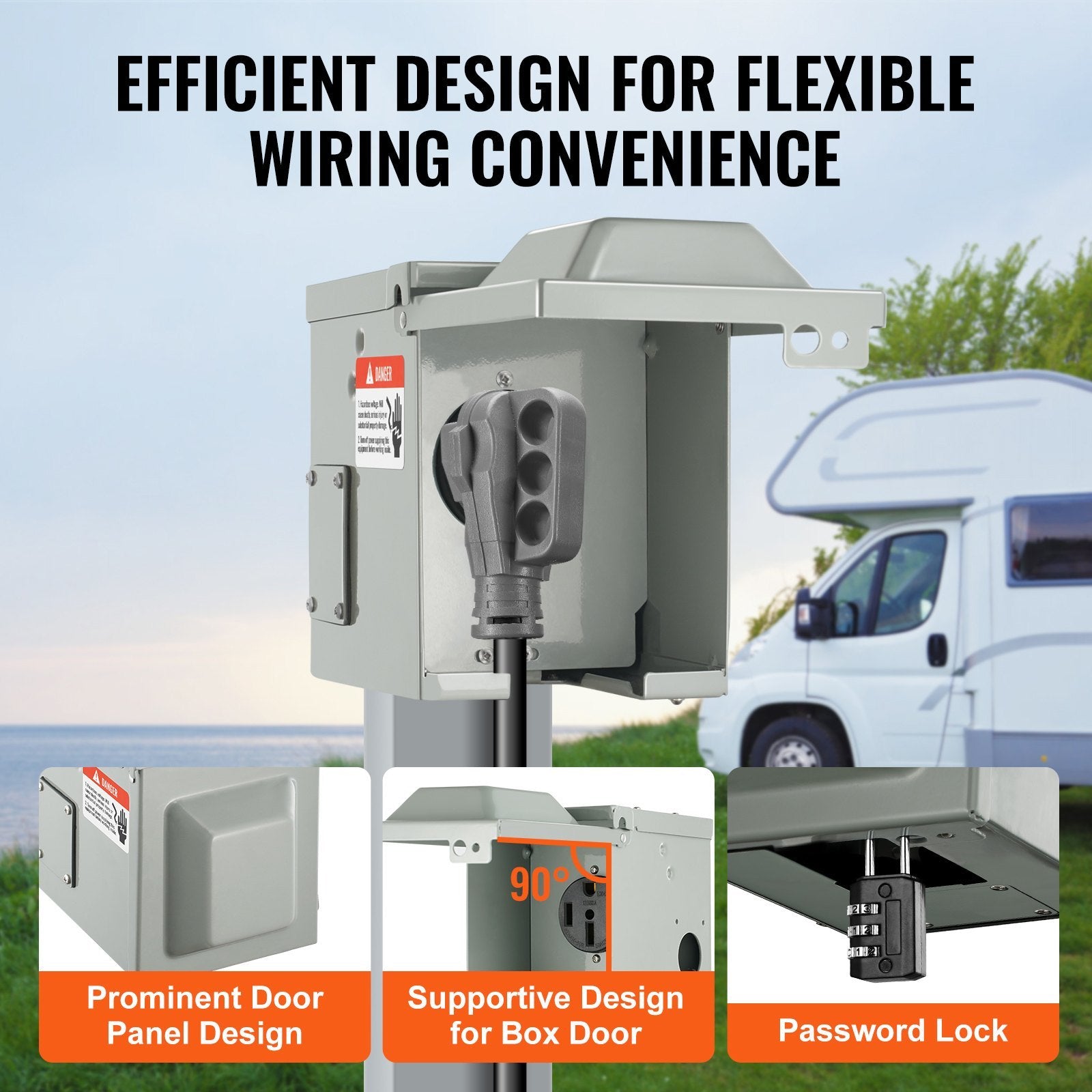 VEVOR 50 Amp RV Power Outlet Box, 125 250 Volt, Enclosed Lockable Outdoor RV Receptacle Box, NEMA 14-50R Weatherproof Electrical Panel, For RV Camper Trailer Motorhome Tested To UL Standards