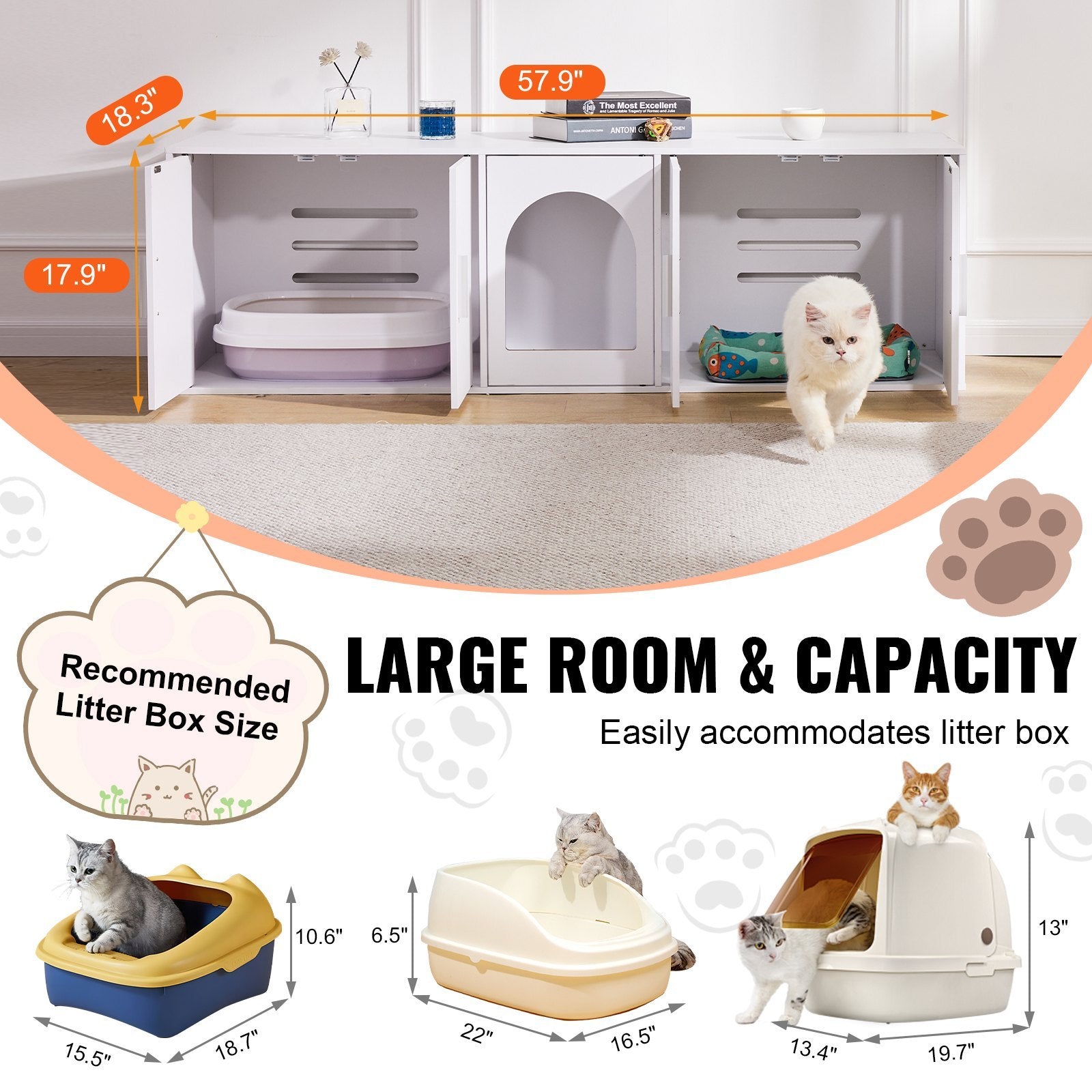 VEVOR Cat Litter Box Enclosure Wooden Litter Box Furniture Hidden  White