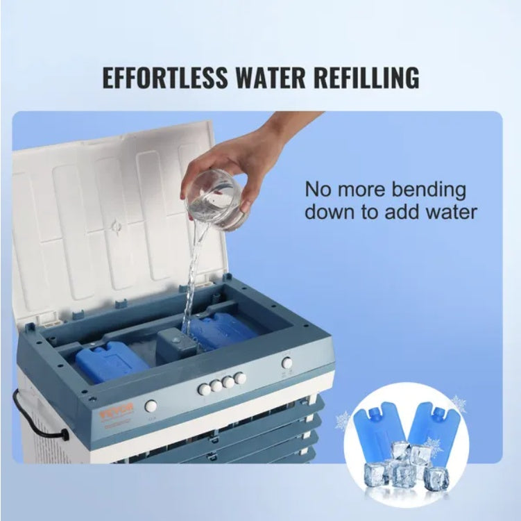 VEVOR Evaporative Air Cooler, Oscillating Swamp Cooler With Adjustable 3 Speeds, Portable Air Cooler For Indoor Outdoor Use