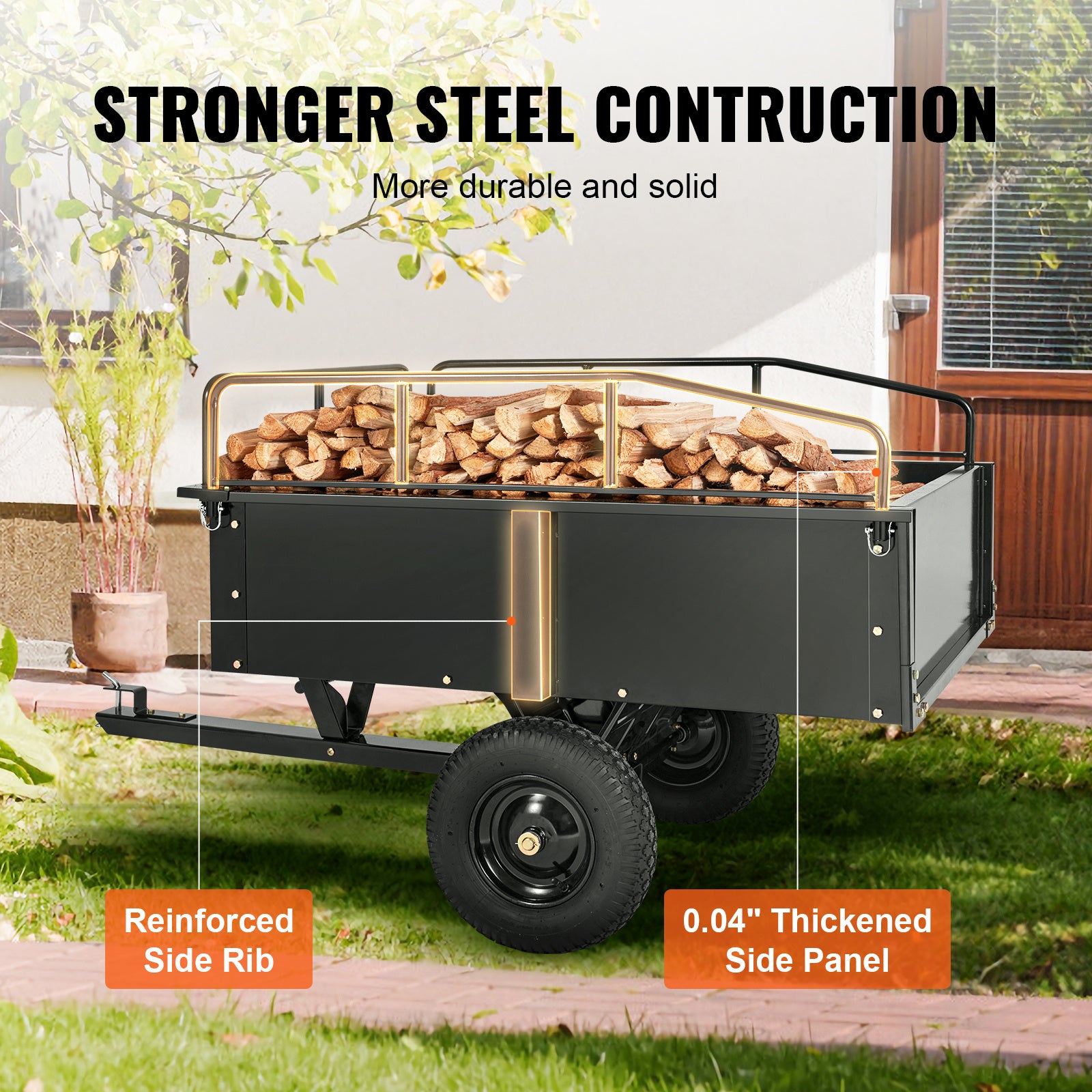15 Cu Ft Utility Trailer for ATV/Tractor – VEVOR Steel Dump Cart w/ Removable Panels
