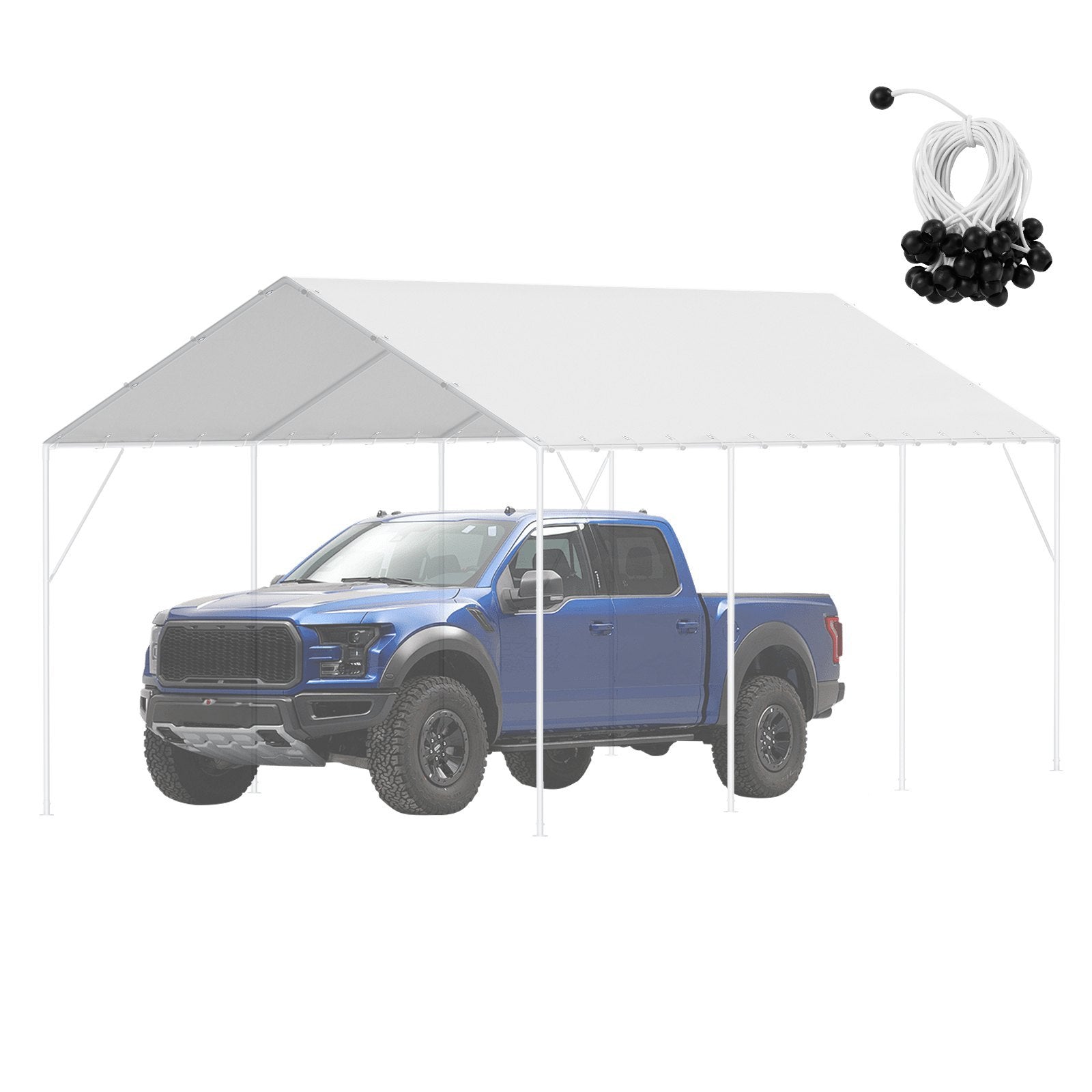 VEVOR 10 X 20 Ft Carport Replacement Canopy Cover, Garage Top Tent Shelter Tarp Heavy-Duty Waterproof & UV Protected, Easy Installation With 40 Ball Bungeess Only Top Cover, Frame Not Include , White