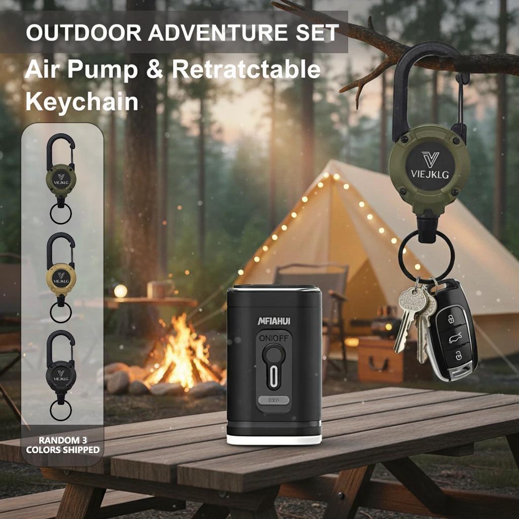 2026 Portable Air Pump With Retractable Keychain And Three-Level Adjustable Light For Quick Inflation And Pumping,Ideal For Camping, Travel, And Home Storage.