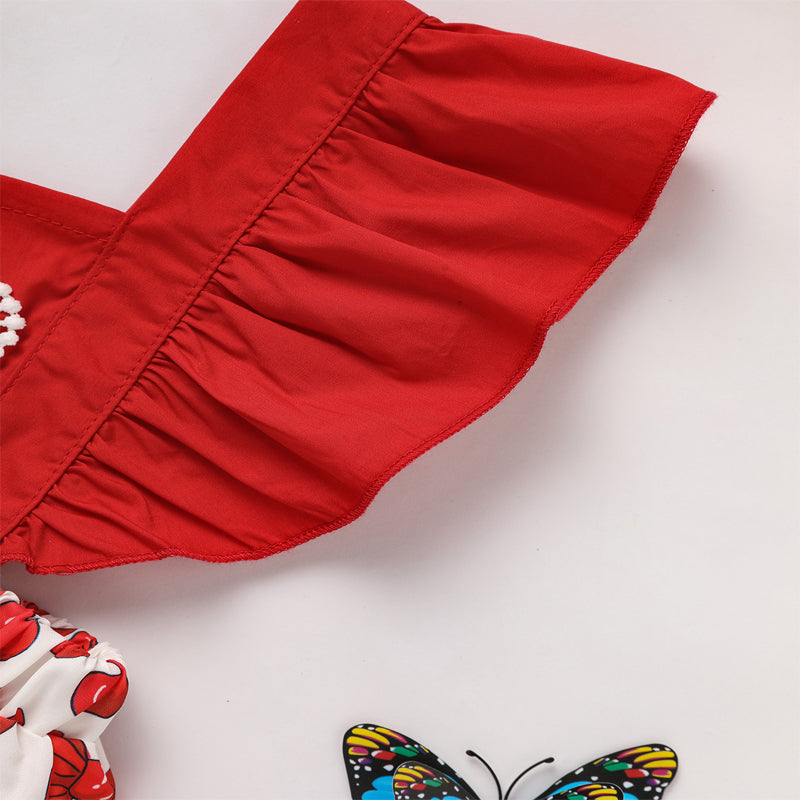 Baby Newborn Comfortable Romper, Sweet Heart & Bow Print Onesie With Ruffle Trim And Snap Closure