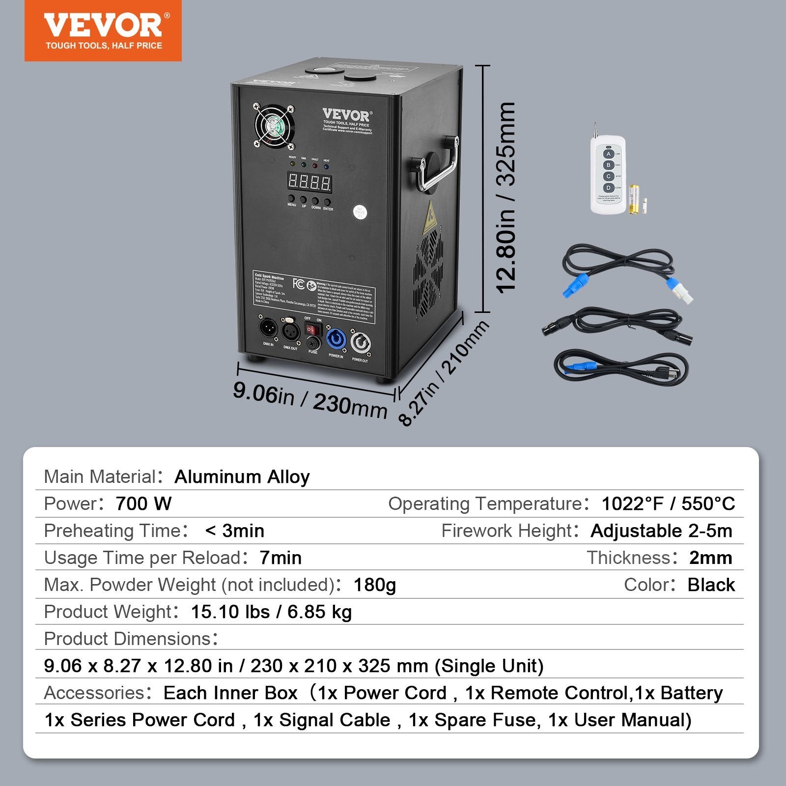 VEVOR Cold  Firework Machine 700W 6.6-16.4ft Stage DJ Wedding Event Party