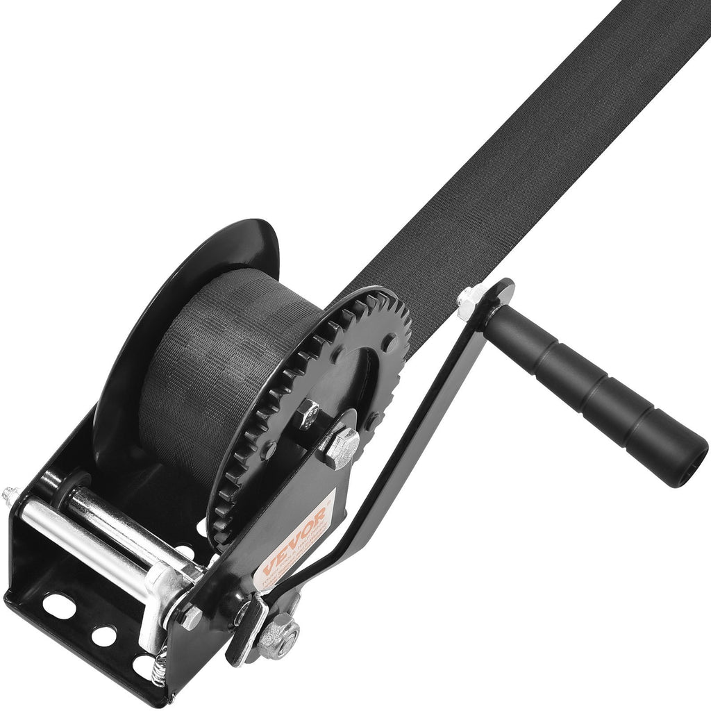 VEVOR Hand Winch, 1200 Lbs Pulling Capacity, Boat Trailer Winch Heavy Duty Rope Crank With 23 Ft Polyester Strap And Two-Way Ratchet, Manual Operated Hand Crank Winch For Trailer, Boat Or ATV Towing