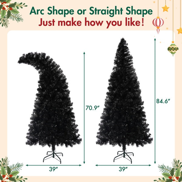 6-foot Artificial Christmas Tree With LED Lights, Pre-lit Curved Artificial Christmas Tree With 900 Tips, Black Christmas Tree