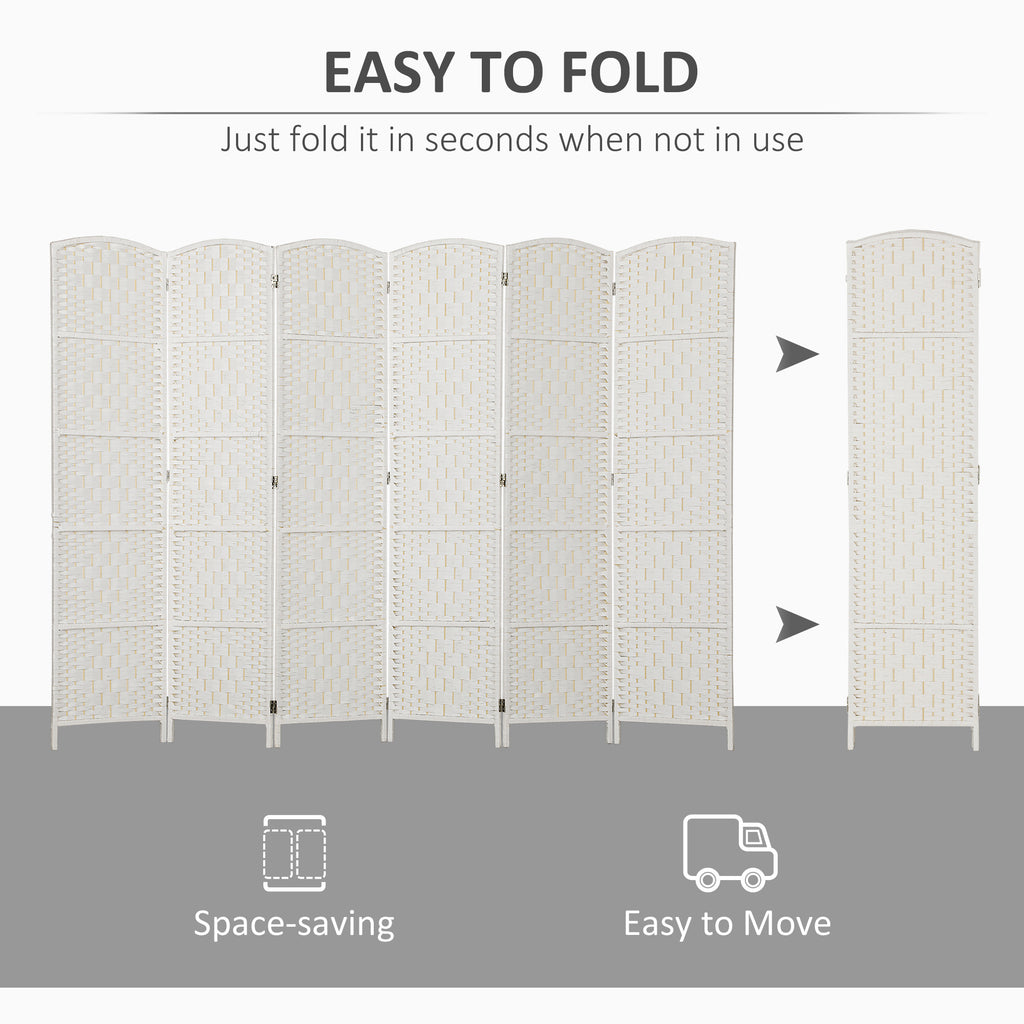 Room Divider, 6 Panel Folding Privacy Screen, 6FT Tall Portable Weave Partition Wall Divider For Bedroom, White