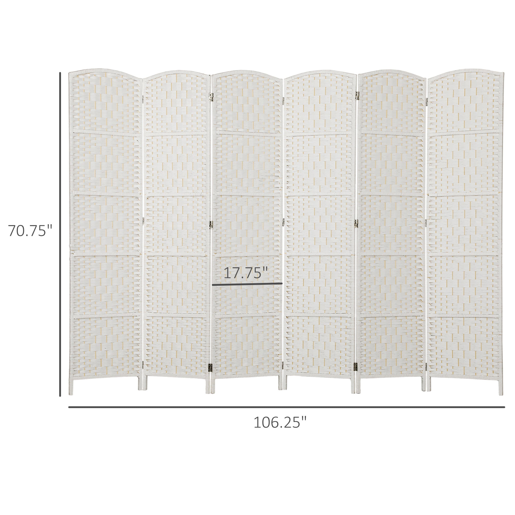Room Divider, 6 Panel Folding Privacy Screen, 6FT Tall Portable Weave Partition Wall Divider For Bedroom, White
