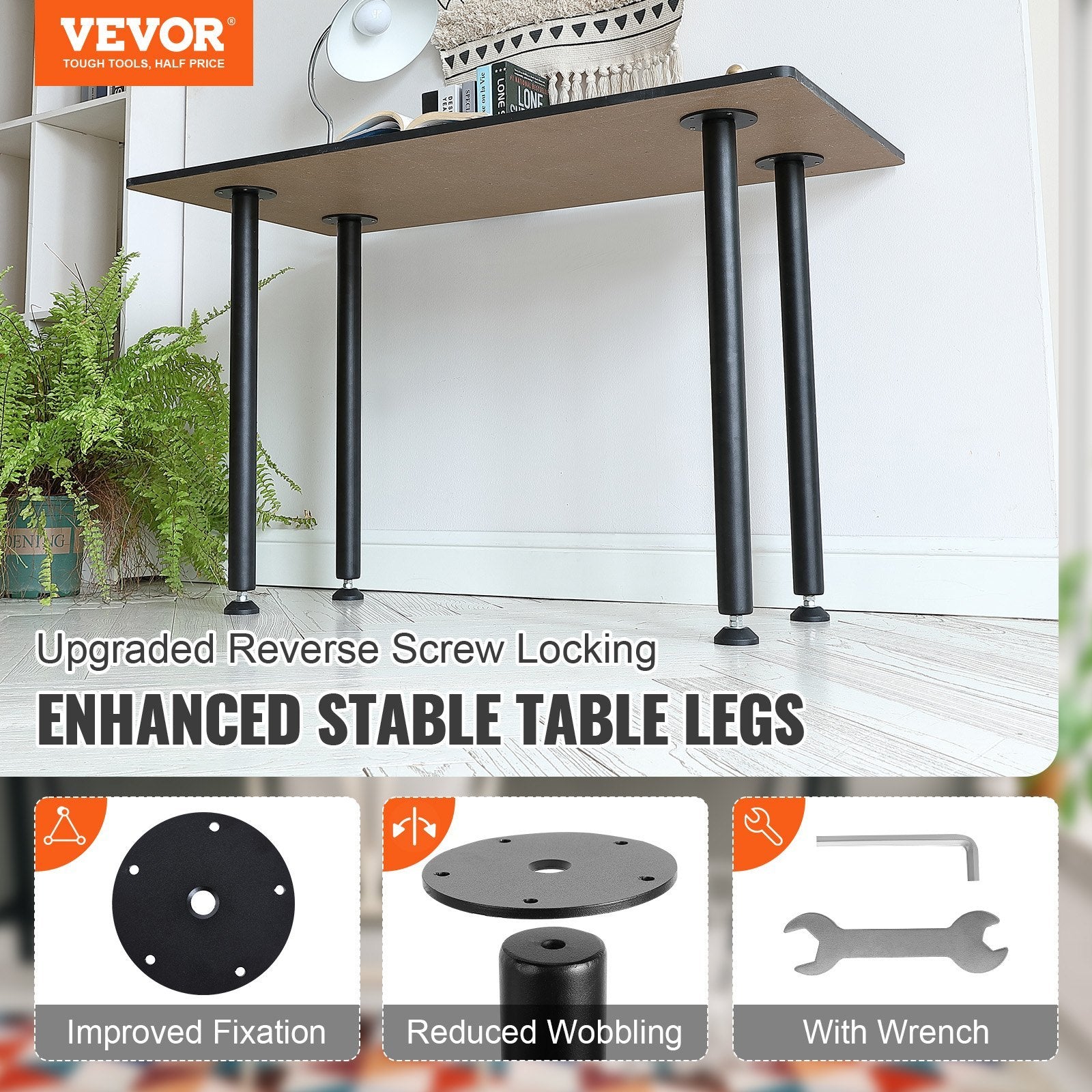 VEVOR 30Solid Steel Adjustable Desk Legs Office Table Furniture Set Of 4 Black