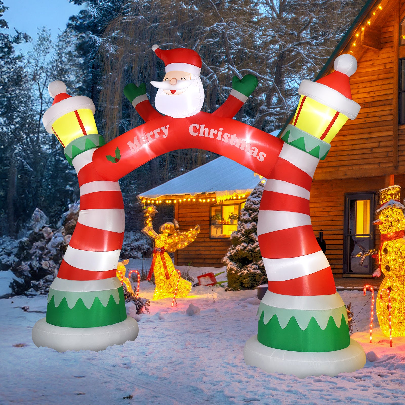 8.9 FT Lighted Christmas Inflatable Archway, Inflatable Santa Claus Christmas Arch, Blow Up Yard Decorations With Built-in LED Lights For Holiday Party Front Yard Lawn Garden Decor