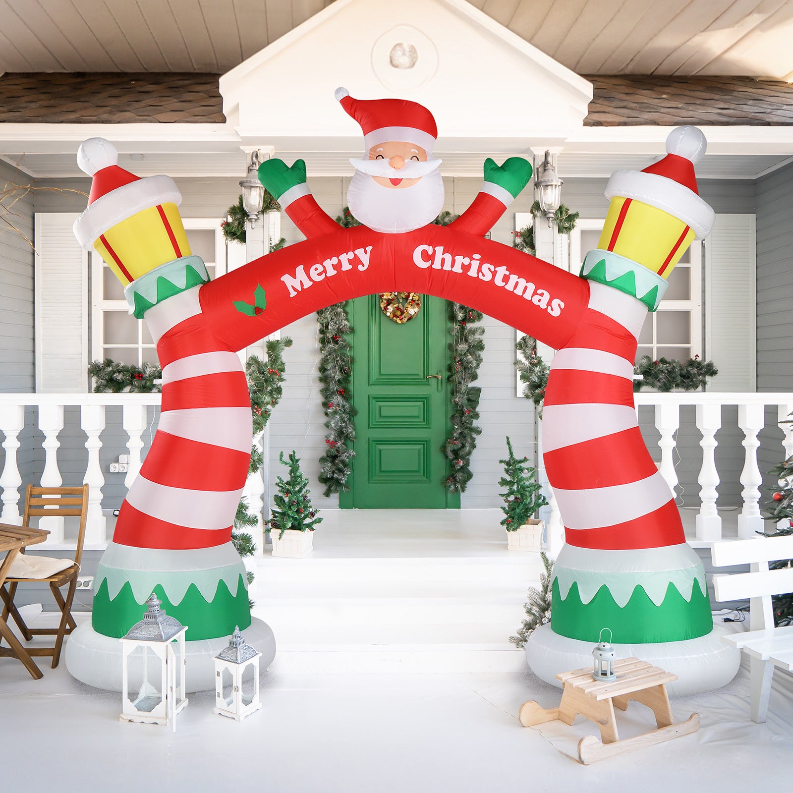 8.9 FT Lighted Christmas Inflatable Archway, Inflatable Santa Claus Christmas Arch, Blow Up Yard Decorations With Built-in LED Lights For Holiday Party Front Yard Lawn Garden Decor