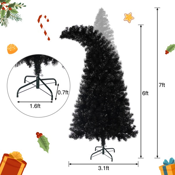6-foot Artificial Christmas Tree With LED Lights, Pre-lit Curved Artificial Christmas Tree With 900 Tips, Black Christmas Tree
