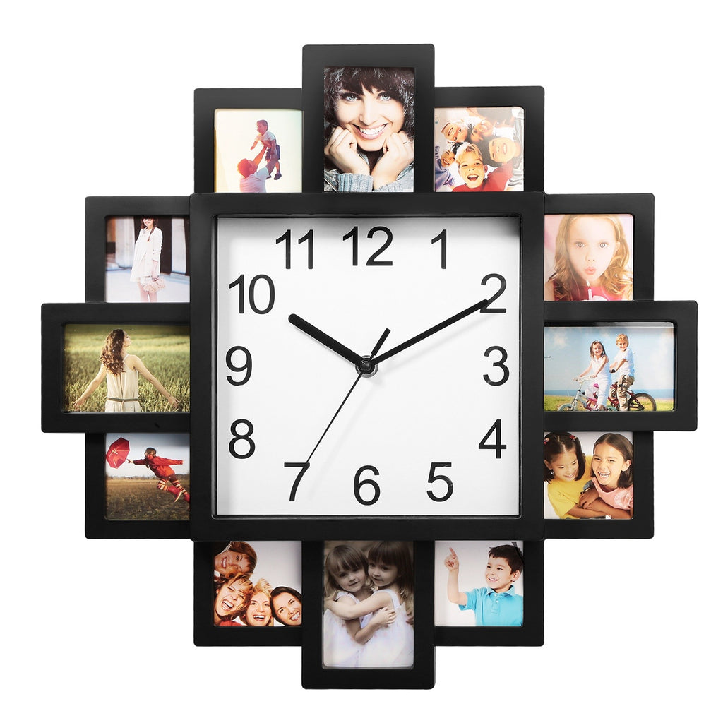 1Pc Photo Frame Clock Picture Collage 12-Picture Display Wall Clock Photowall Wall Hanging Home Decor