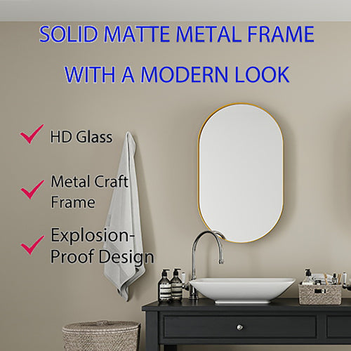 20x34 Inch Oval Recessed Medicine Cabinet, Metal Framed Bathroom Wall Cabinet With Mirror And Adjustable Shelves, Matte Gold