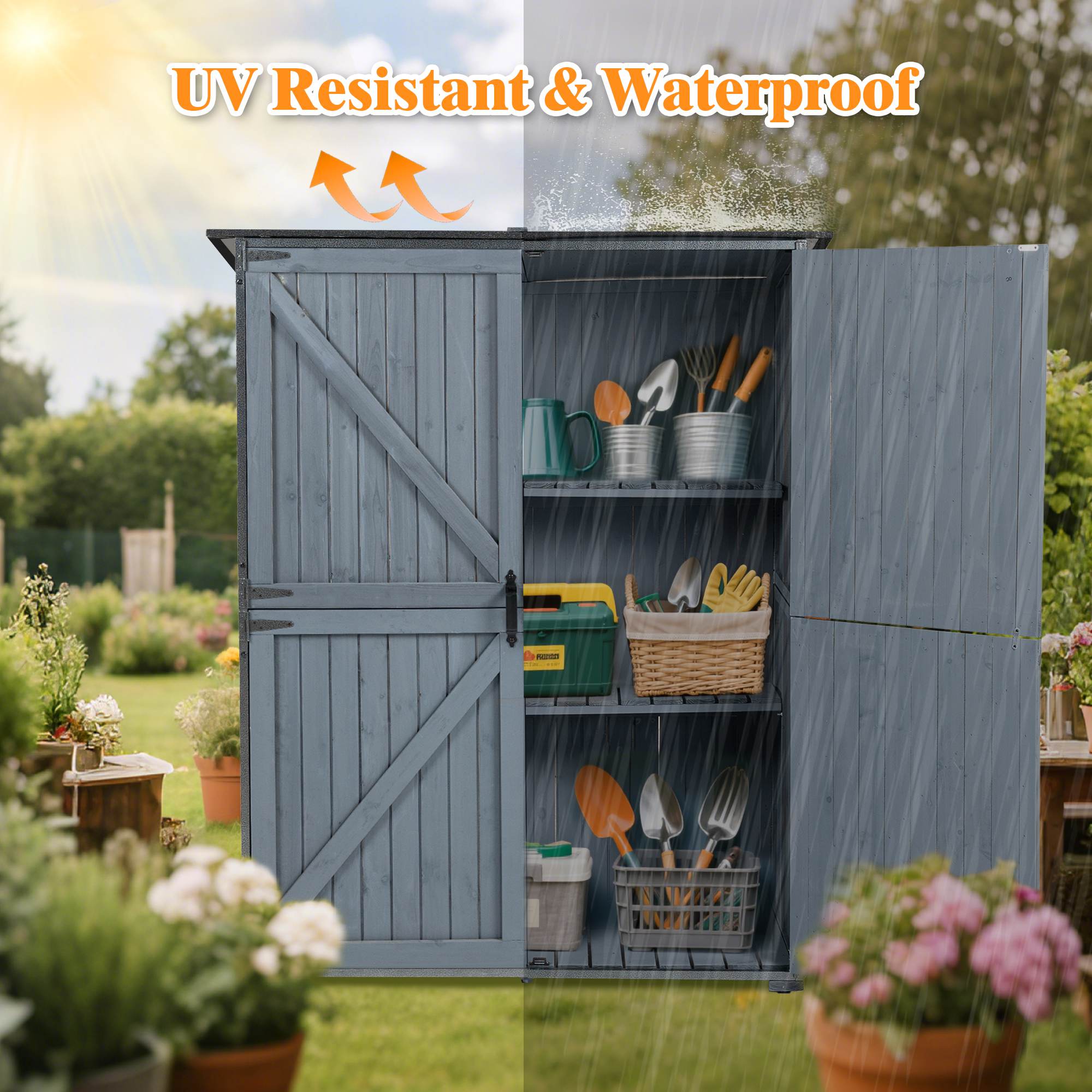 The Storage Shed Is Made Of A Sturdy Metal Frame And Durable Fir Wood, Which Is Sturdy And Durable. The Entire Frame Is Weather-resistant, Making It An Ideal Choice For Your Outdoor Living Space. The