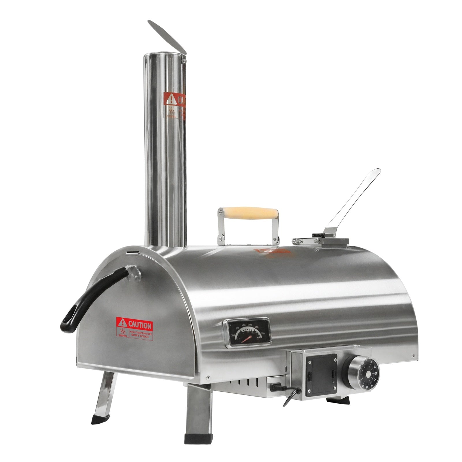 Outdoor 12 Automatic Rotatable Wood Fired Pizza Oven, Stainless Steel Portable