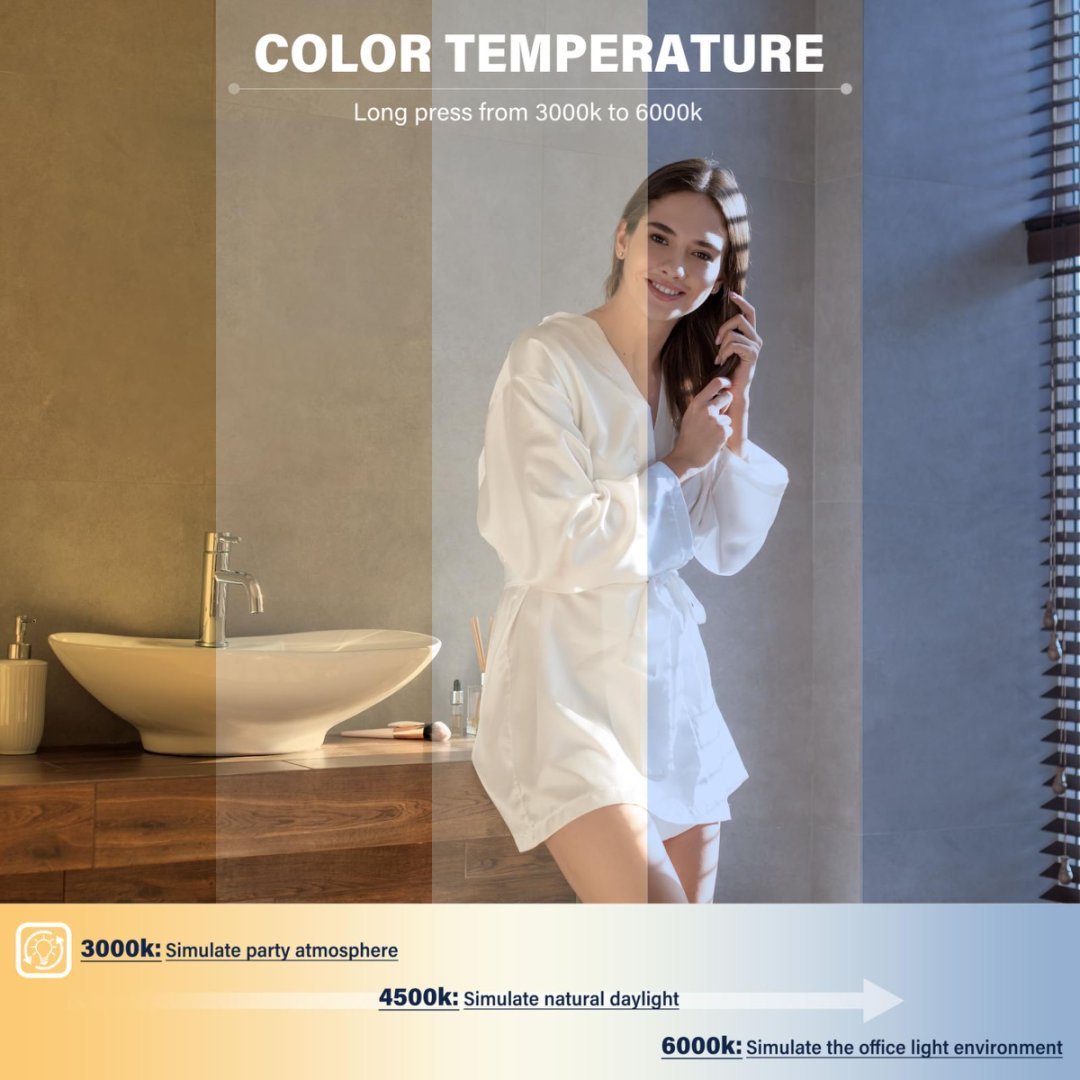 Bathroom Vanity Mirror With Light For Wall Smart LED Frame Makeup Mirror For Over Sink Dimmable 3 Colors Temperature Anti-Fog Memory Function Vertical & Horizontal