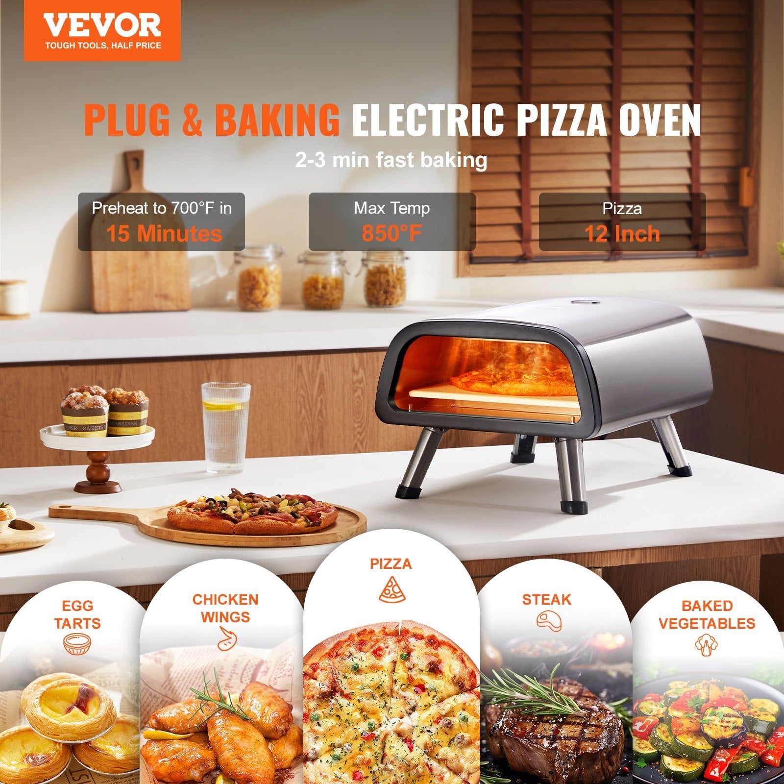 Electric Pizza Oven Countertop Pizza Maker For 12" Pizza Indoor & Outdoor