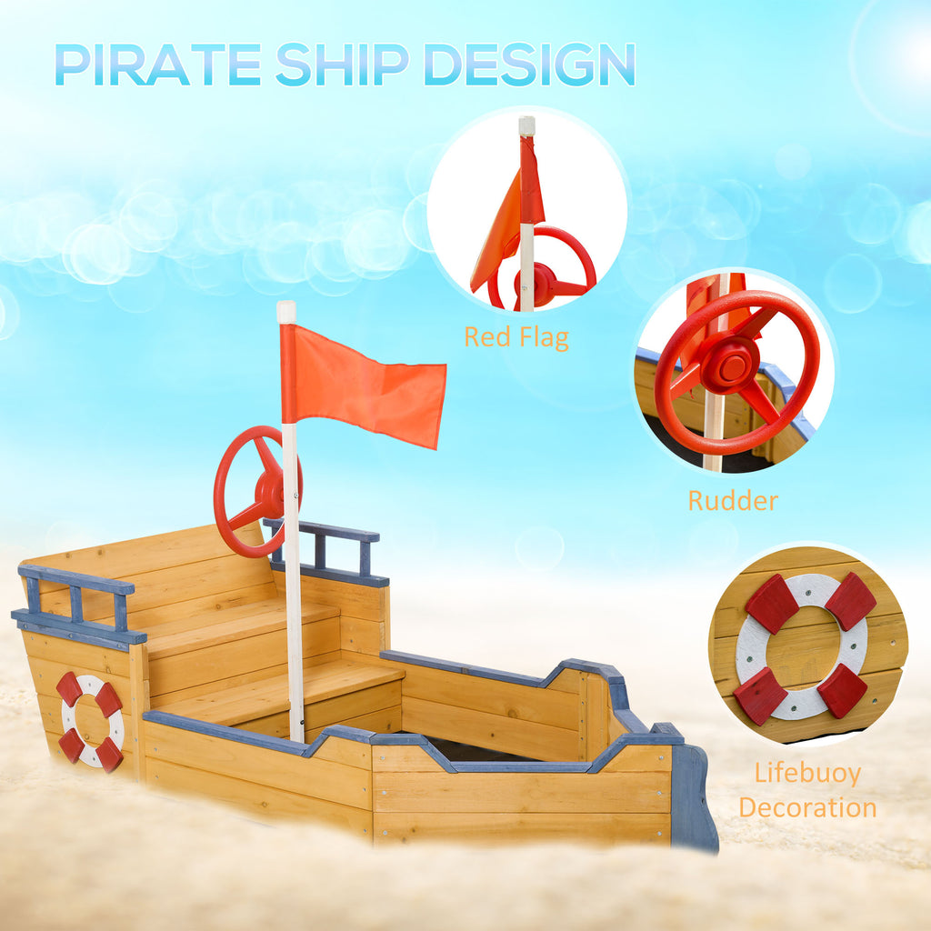 Cedar Wood Kids Sandbox, Pirate Ship Play Boat With Bench Seats And Storage