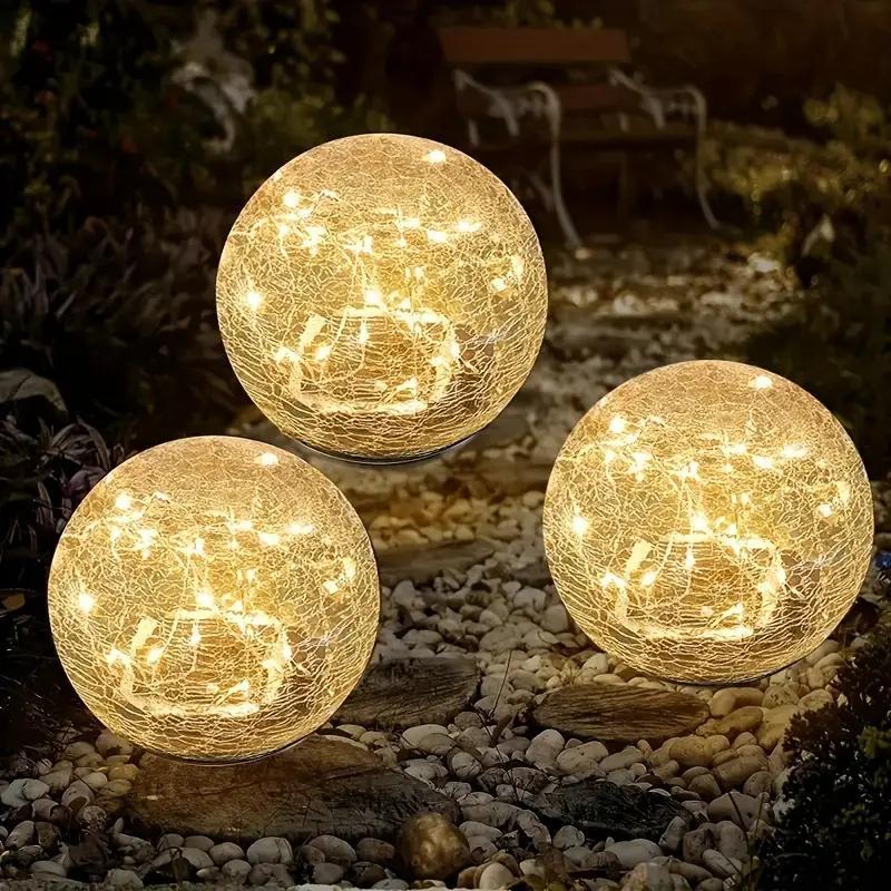 Solar Powered Outdoor Shatterproof High-quality Glass Ball Light With Ground Stakes. Automatic On Off Sensor. Warm, Soft Light Illuminates Patios, Terraces, And Lawns. Suitable For Weddings And Hallow
