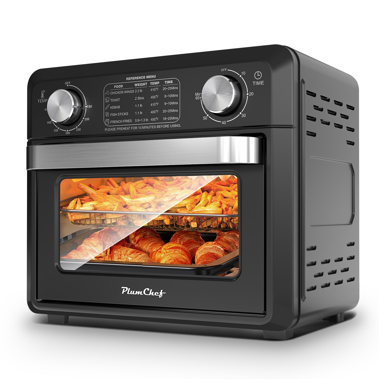 11QT Compact Air Fryer Toaster Oven, 1000W, Convection Countertop, With Reference Menus, 2-Slice Toaster, Adjustable Time And Temperature, Black